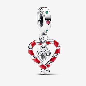 Pandora Double Candy Cane Heart Christmas Dangle Charm